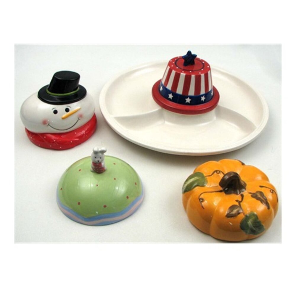 Ceramic Four Season Chip n' Dip Set 14 3/8" diam Platter 94675